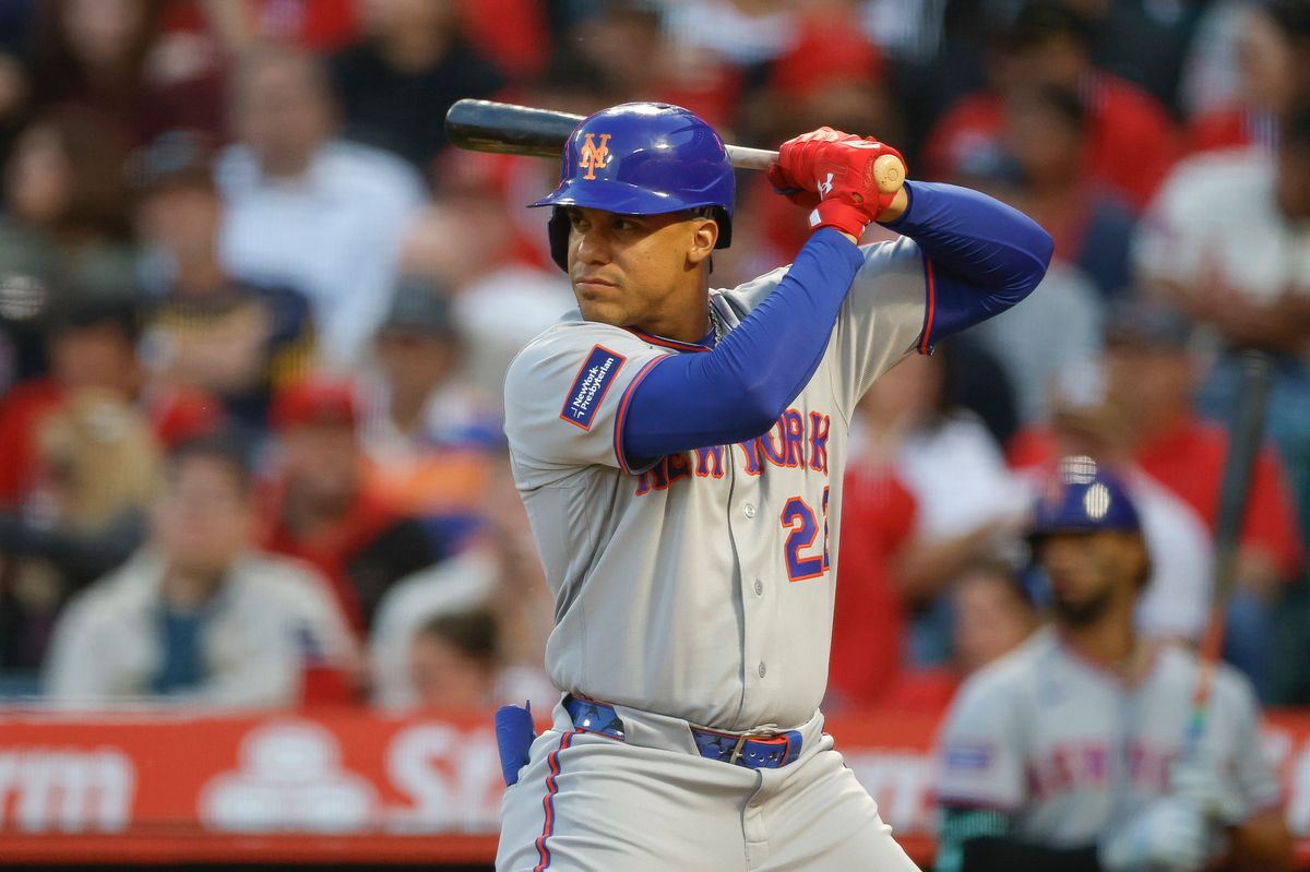 Juan Soto #22 of the New York Mets at bat against the Los Angeles Angels at Angel Stadium on May 1, 2026, in Anaheim, California. Juan Soto #22 of the New York Mets at bat against the Los Angeles Angels at Angel Stadium on May 1, 2026, in Anaheim, California.