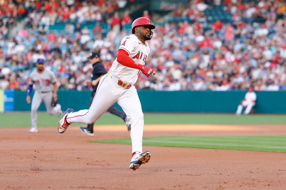 Jorge Soler #12 of the Los Angeles Angels runs to third base against the New York Mets at Angel Stadium on May 2, 2026, in Anaheim, California. Jorge Soler #12 of the Los Angeles Angels runs to third base against the New York Mets at Angel Stadium on May 2, 2026, in Anaheim, California.