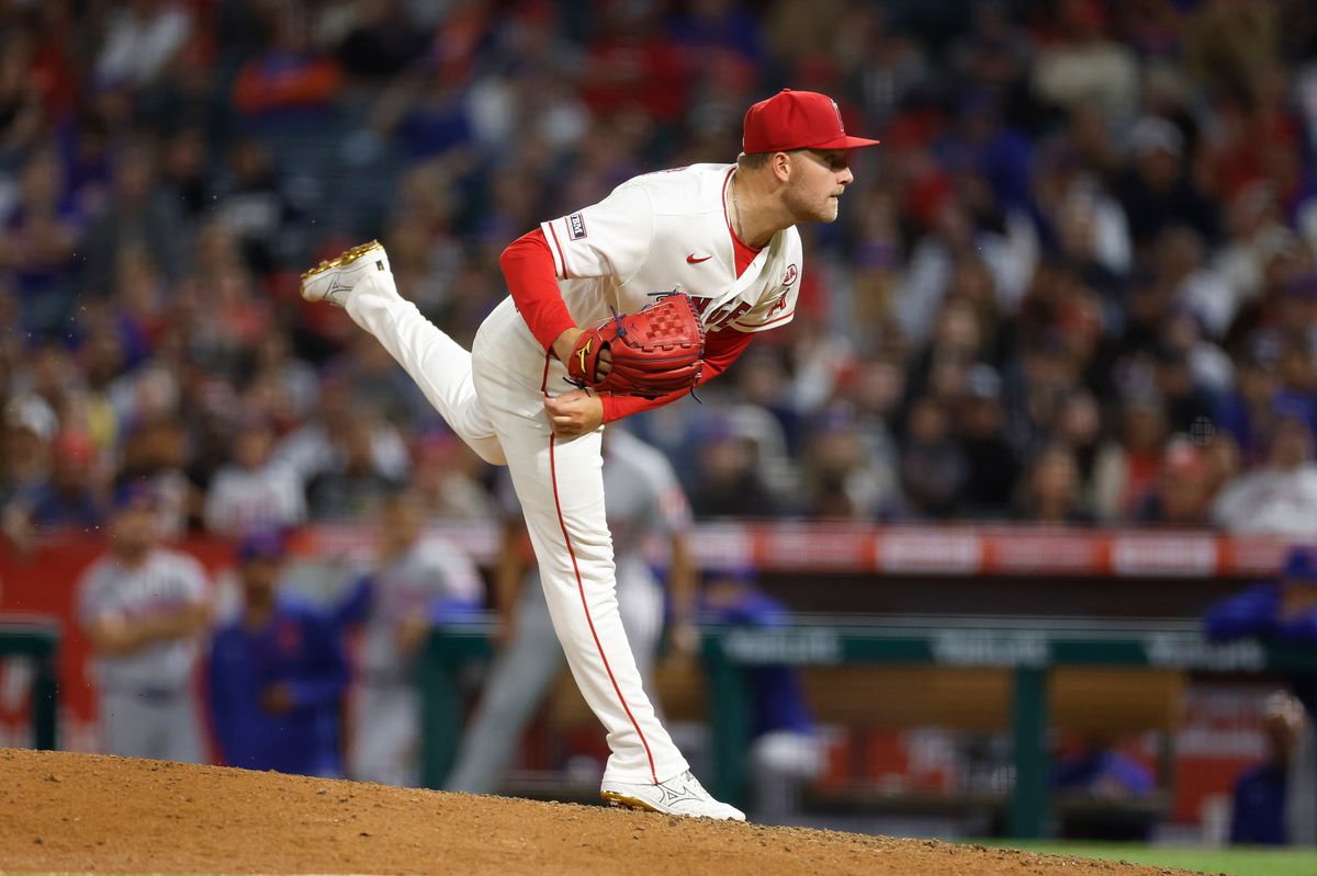 Reid Detmers #48 of the Los Angeles Angels throws a pitch against the New York Mets at Angel Stadium on May 2, 2026, in Anaheim, California. Reid Detmers #48 of the Los Angeles Angels throws a pitch against the New York Mets at Angel Stadium on May 2, 2026, in Anaheim, California.