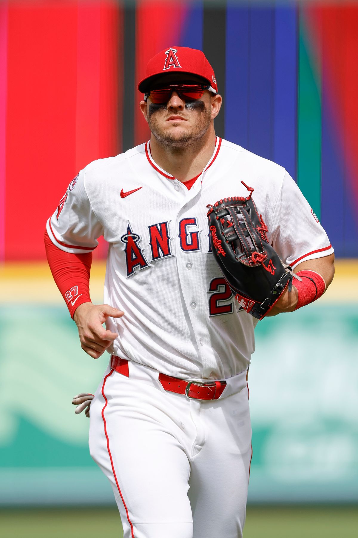 Mike Trout #27 of the Los Angeles Angels jogs to the dugout against the New York Mets at Angel Stadium on May 3, 2026, in Anaheim, California. Mike Trout #27 of the Los Angeles Angels jogs to the dugout against the New York Mets at Angel Stadium on May 3, 2026, in Anaheim, California.