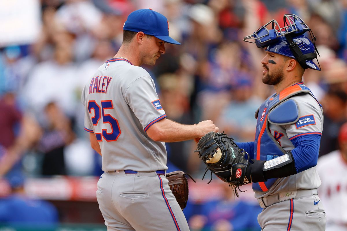 Brooks Raley #25 of the New York Mets celebrates a team victory against the Los Angeles Angels at Angel Stadium on May 3, 2026, in Anaheim, California. Brooks Raley #25 of the New York Mets celebrates a team victory against the Los Angeles Angels at Angel Stadium on May 3, 2026, in Anaheim, California.