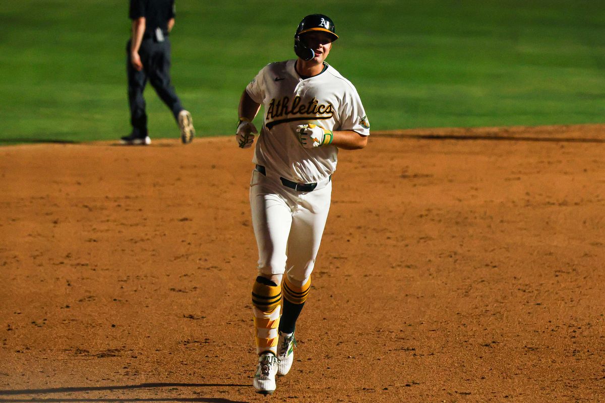 Athletics 1B Nick Kurtz (16) rounds the bases after hitting a home run against the Milwaukee Brewers on Monday June 8, 2026, at the Las Vegas Ballpark in Las Vegas, Nevada. Athletics 1B Nick Kurtz (16) rounds the bases after hitting a home run against the Milwaukee Brewers on Monday June 8, 2026, at the Las Vegas Ballpark in Las Vegas, Nevada.