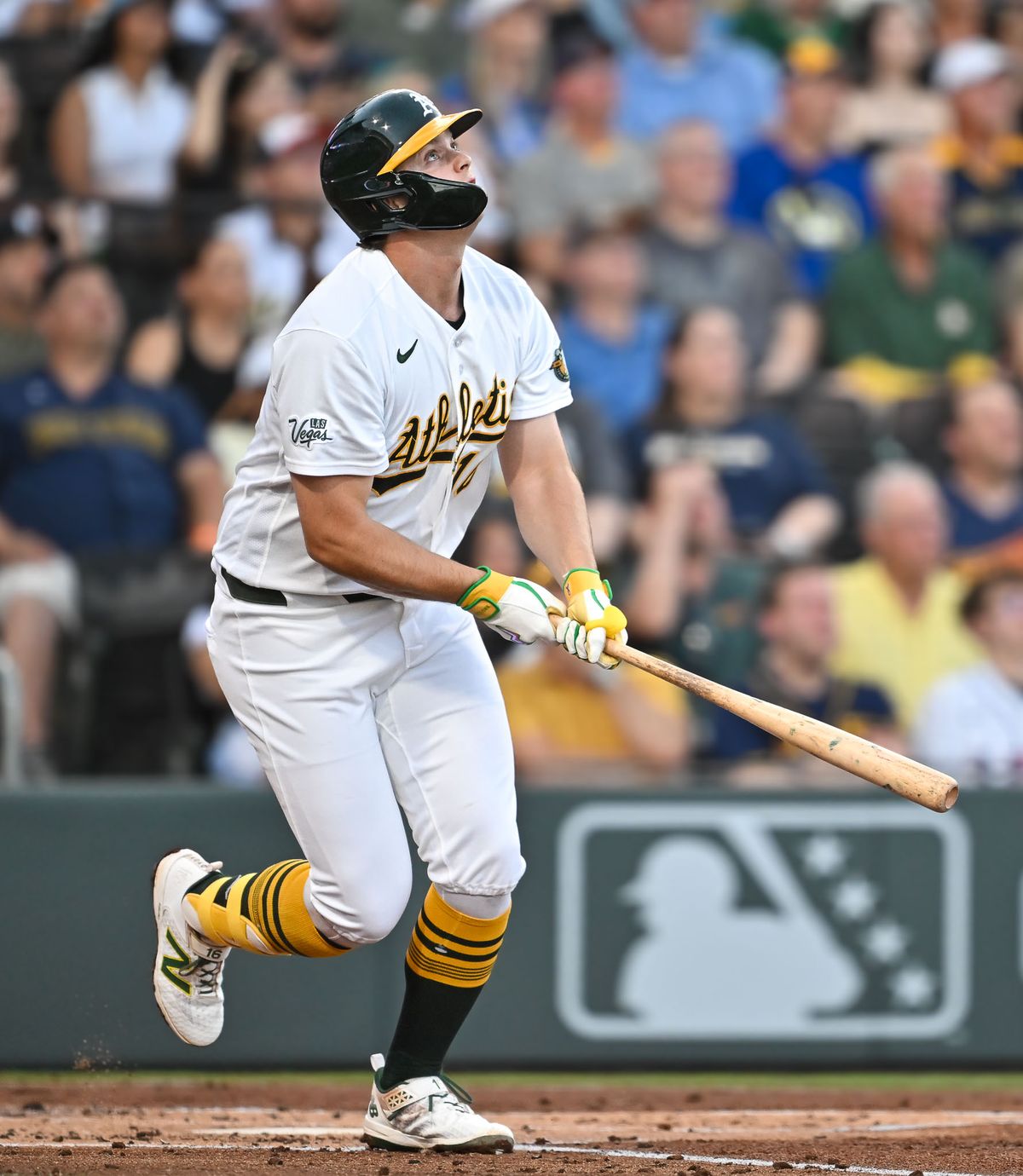 The Las Vegas Athletics first baseman Nick Kurtz (16) gets a hit during the MLB game against the Colorado Rockies Saturday June 14th, 2026 in Las Vegas, NV. The Las Vegas Athletics first baseman Nick Kurtz (16) gets a hit during the MLB game against the Colorado Rockies Saturday June 14th, 2026 in Las Vegas, NV.