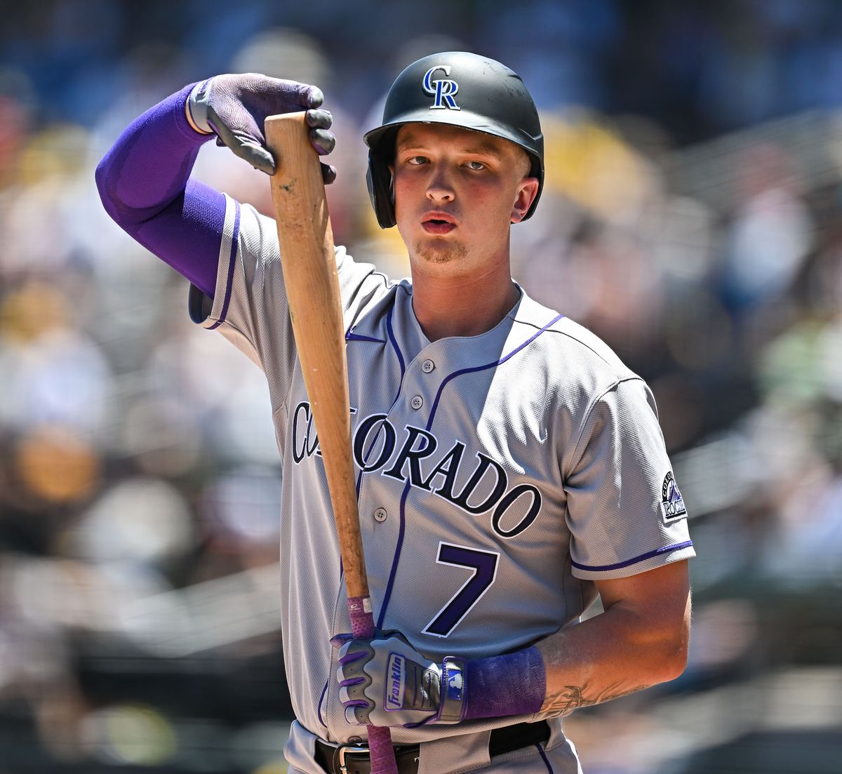 The Colorado Rockies first baseman T.J. Rumfield (7) during the MLB game against the Las Vegas Athletics Sunday June 14th, 2026 in Las Vegas, NV. The Colorado Rockies first baseman T.J. Rumfield (7) during the MLB game against the Las Vegas Athletics Sunday June 14th, 2026 in Las Vegas, NV.