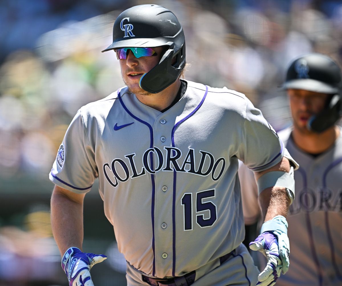 The Colorado Rockies catcher Hunter Goodman (15) hit his 20th home of the season during the MLB game against the Las Vegas Athletics Sunday June 14th, 2026 in Las Vegas, NV. The Colorado Rockies catcher Hunter Goodman (15) hit his 20th home of the season during the MLB game against the Las Vegas Athletics Sunday June 14th, 2026 in Las Vegas, NV.