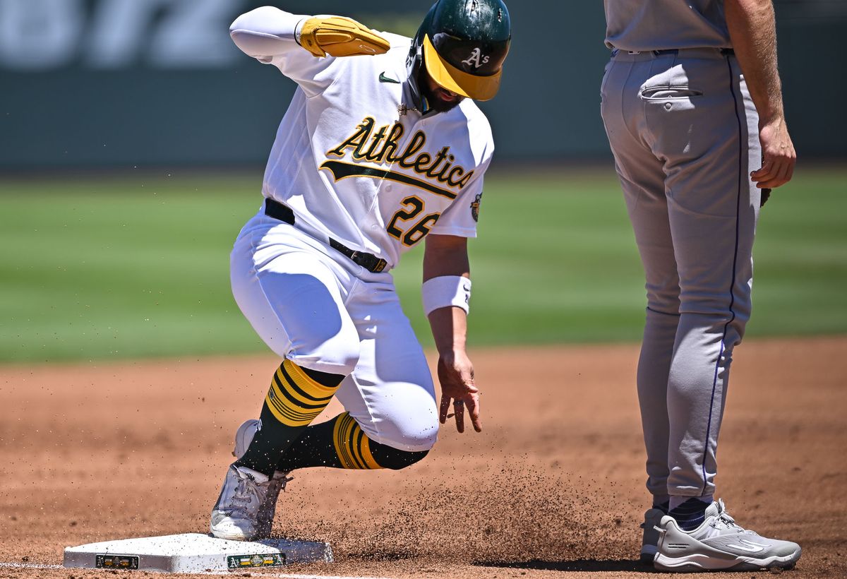 The Las Vegas Athletics right fielder Carlos Cortes (26) arrives safely at third during the MLB game against the Colorado Rockies Sunday June 14th, 2026 in Las Vegas, NV. The Las Vegas Athletics right fielder Carlos Cortes (26) arrives safely at third during the MLB game against the Colorado Rockies Sunday June 14th, 2026 in Las Vegas, NV.