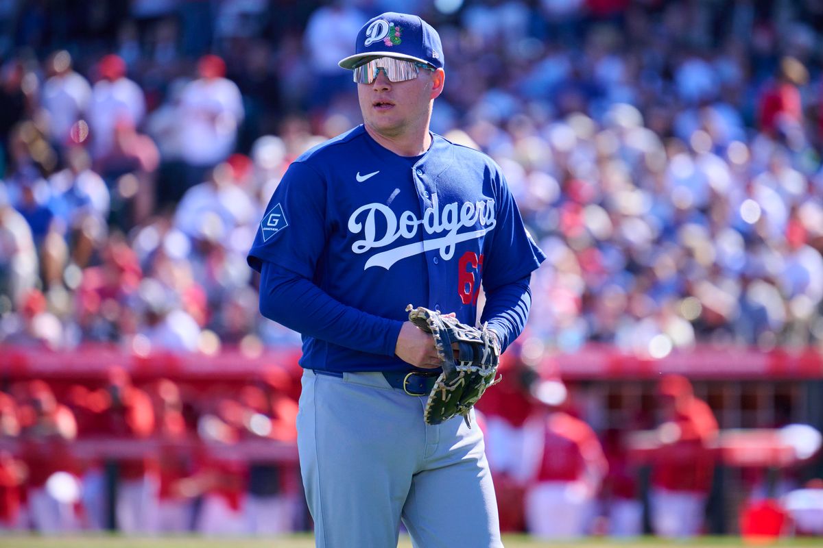 The Los Angeles Dodgers outfielder Ryan Ward (67) on field against the Los Angeles Angels, February 21st, 2026 in Tempe Arizona.