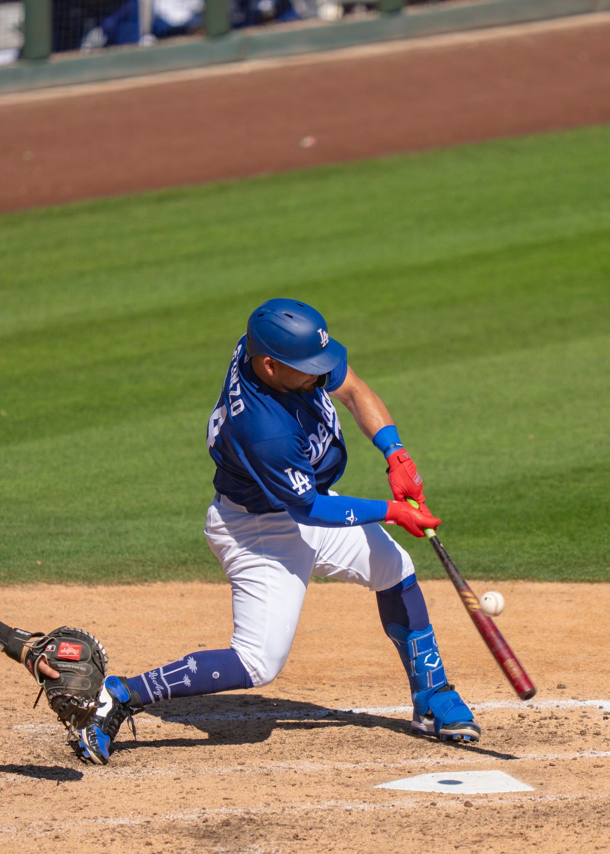 Los Angeles Dodgers outfielder Eliezer Alfonzo (64) at bat during an MLB spring training baseball game against the San Fransisco Giants on March 18th, 2026 in Glendale, AZ. Los Angeles Dodgers outfielder Eliezer Alfonzo (64) at bat during an MLB spring training baseball game against the San Fransisco Giants on March 18th, 2026 in Glendale, AZ.