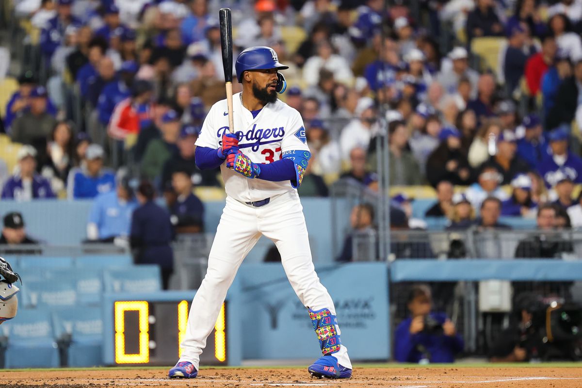 Teoscar Hernandez #37 of the Los Angeles Dodgers at bat during an MLB game against the New York Mets on April 13, 2026 in Los Angeles, CA. Teoscar Hernandez #37 of the Los Angeles Dodgers at bat during an MLB game against the New York Mets on April 13, 2026 in Los Angeles, CA.