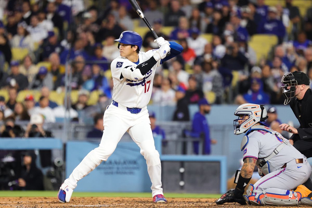 Shohei Ohtani #17 of the Los Angeles Dodgers at bat during an MLB game against the New York Mets on April 13, 2026 in Los Angeles, CA. Shohei Ohtani #17 of the Los Angeles Dodgers at bat during an MLB game against the New York Mets on April 13, 2026 in Los Angeles, CA.