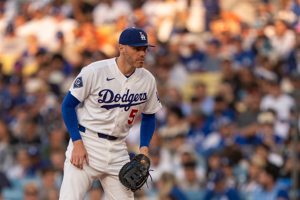 Los Angeles Dodgers infielder Freddie Freeman (5) waiting for a pitch during an MLB baseball game against the Baltimore Orioles on June 19th, 2026 in Los Angeles, CA. Los Angeles Dodgers infielder Freddie Freeman (5) waiting for a pitch during an MLB baseball game against the Baltimore Orioles on June 19th, 2026 in Los Angeles, CA.