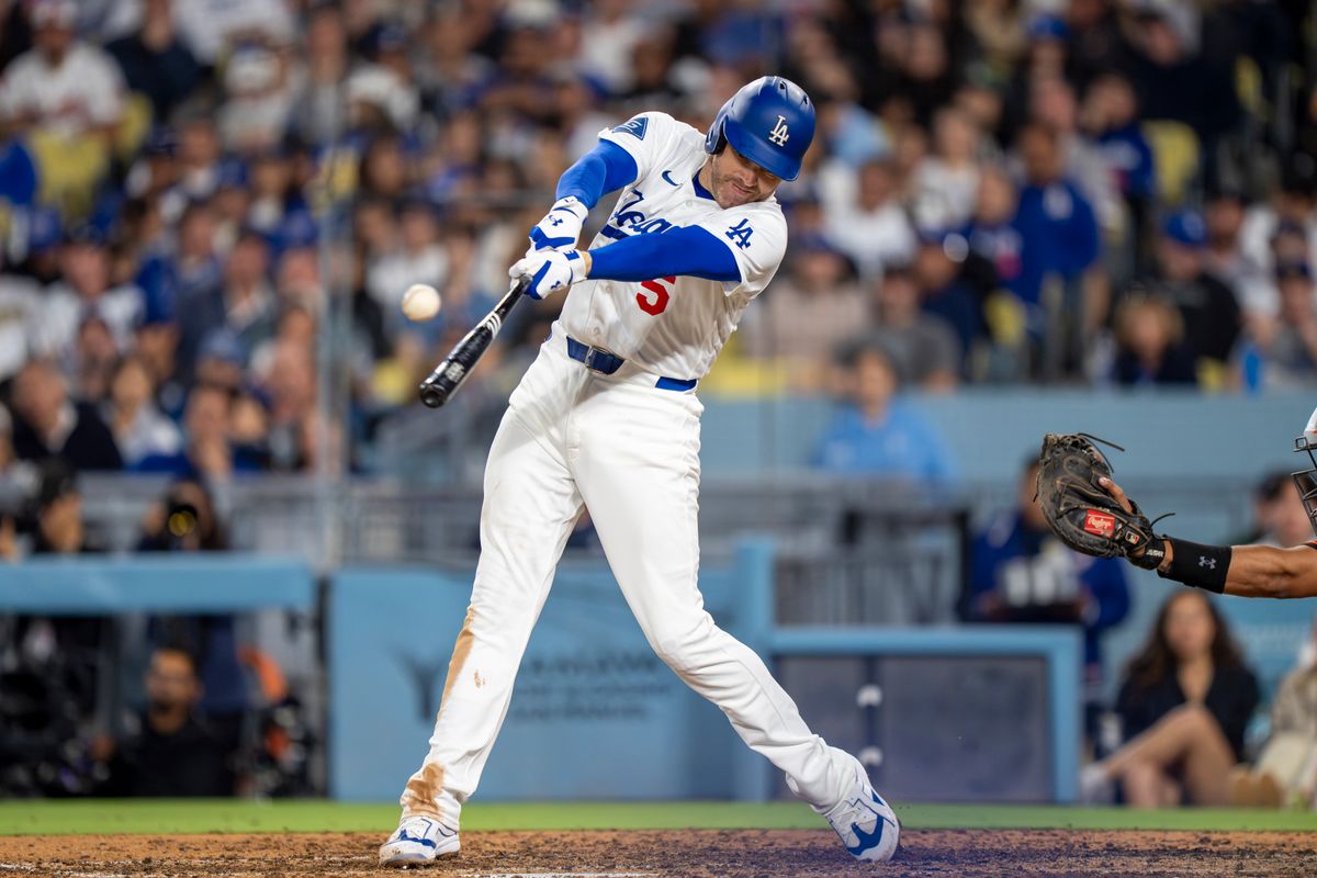 Los Angeles Dodgers infielder Freddie Freeman (5) hits a foul ball during an MLB baseball game against the Baltimore Orioles on June 19th, 2026 in Los Angeles, CA. Los Angeles Dodgers infielder Freddie Freeman (5) hits a foul ball during an MLB baseball game against the Baltimore Orioles on June 19th, 2026 in Los Angeles, CA.