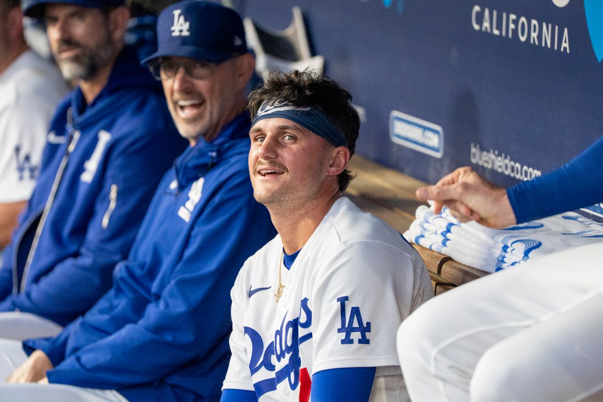 Los Angeles Dodgers infielder Alex Freeland (76) reacts to a review calling him safe at home plate during an MLB baseball game against the Baltimore Orioles on June 19th, 2026 in Los Angeles, CA. Los Angeles Dodgers infielder Alex Freeland (76) reacts to a review calling him safe at home plate during an MLB baseball game against the Baltimore Orioles on June 19th, 2026 in Los Angeles, CA.