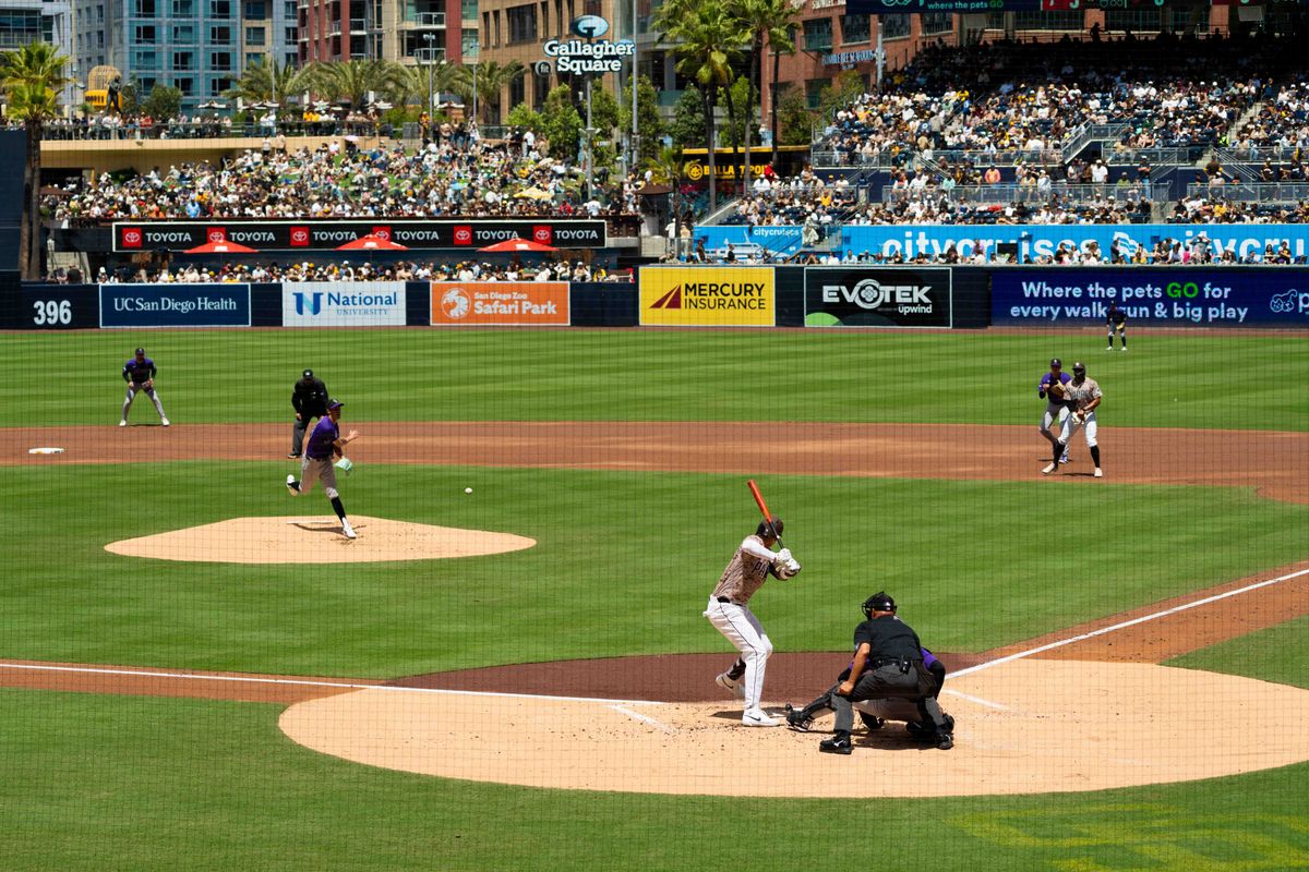 San Diego Padres outfielder Nick Castellanos (21) waits to swing during an MLB game between the Colorado Rockies and the San Diego Padres, Sunday April 12, 2026 at Petco Park in San Diego, Calif. San Diego Padres outfielder Nick Castellanos (21) waits to swing during an MLB game between the Colorado Rockies and the San Diego Padres, Sunday April 12, 2026 at Petco Park in San Diego, Calif.