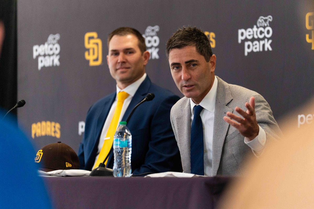 Padres General Manager A.J. Preller speaks to media as Craig Stammen is introduced as the new Padres manager, Monday November 10, 2025 in San Diego, Calif. Padres General Manager A.J. Preller speaks to media as Craig Stammen is introduced as the new Padres manager, Monday November 10, 2025 in San Diego, Calif.