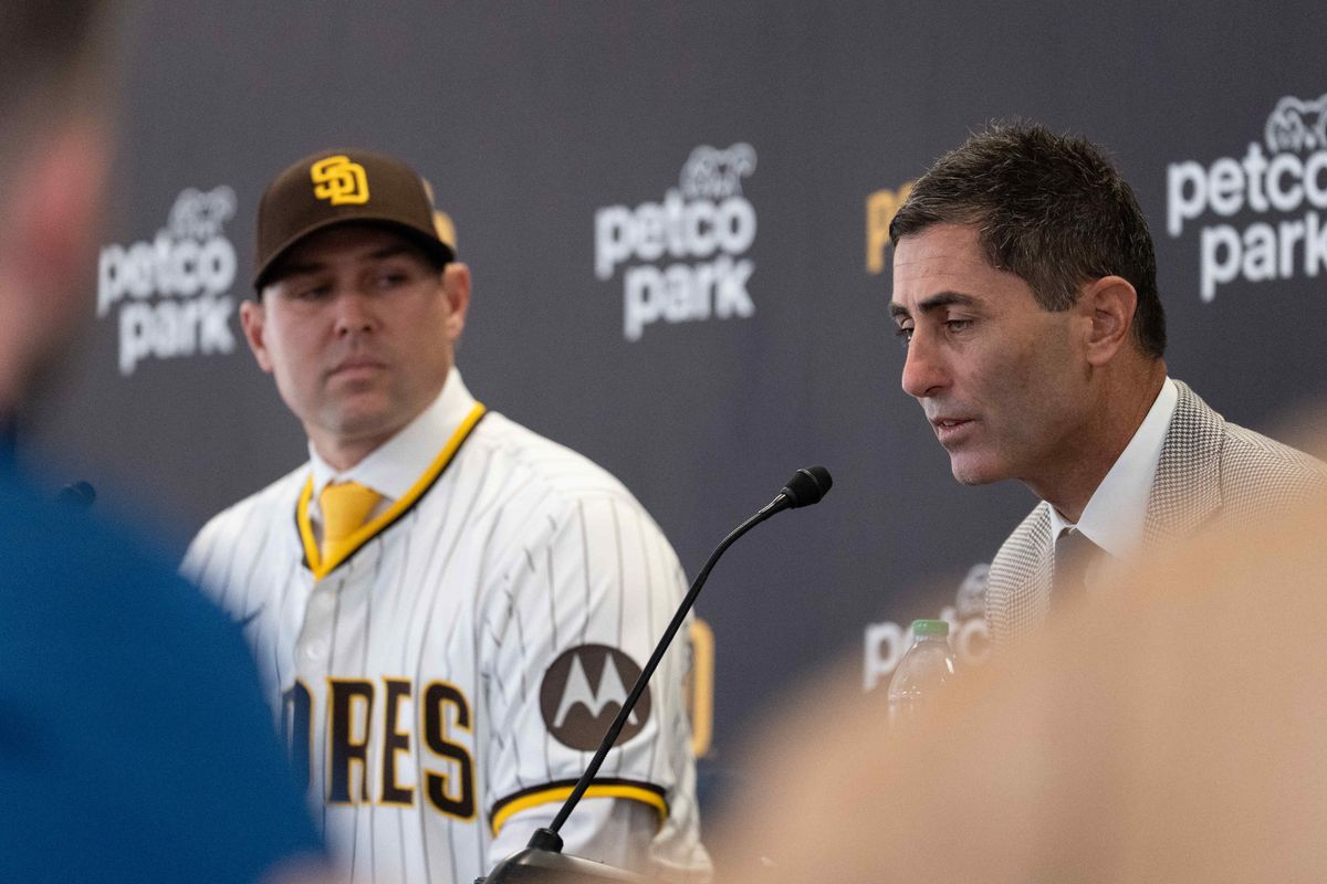 Padres General Manager A.J. Preller speaks to media as Craig Stammen is introduced as the new Padres manager, Monday November 10, 2025 in San Diego, Calif. Padres General Manager A.J. Preller speaks to media as Craig Stammen is introduced as the new Padres manager, Monday November 10, 2025 in San Diego, Calif.