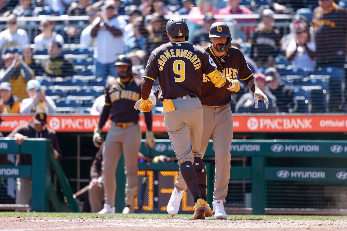 Jake Cronenworth #9 rounds the bases after hitting a home run against the Pirates at PNC Park on April 8, 2025 in Pittsburgh. Jake Cronenworth #9 rounds the bases after hitting a home run against the Pirates at PNC Park on April 8, 2025 in Pittsburgh.