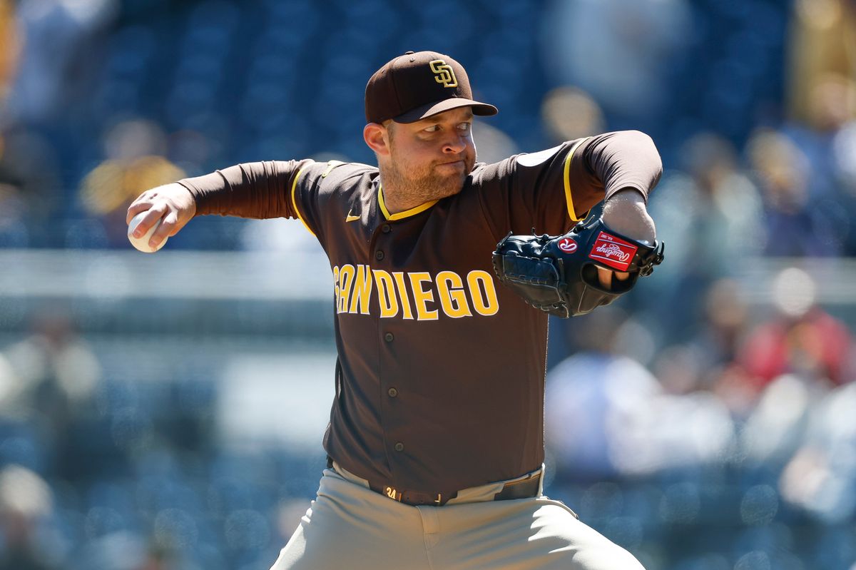 Michael King #34 throws a pitch against the Pirates at PNC Park on April 8, 2025 in Pittsburgh. Michael King #34 throws a pitch against the Pirates at PNC Park on April 8, 2025 in Pittsburgh.