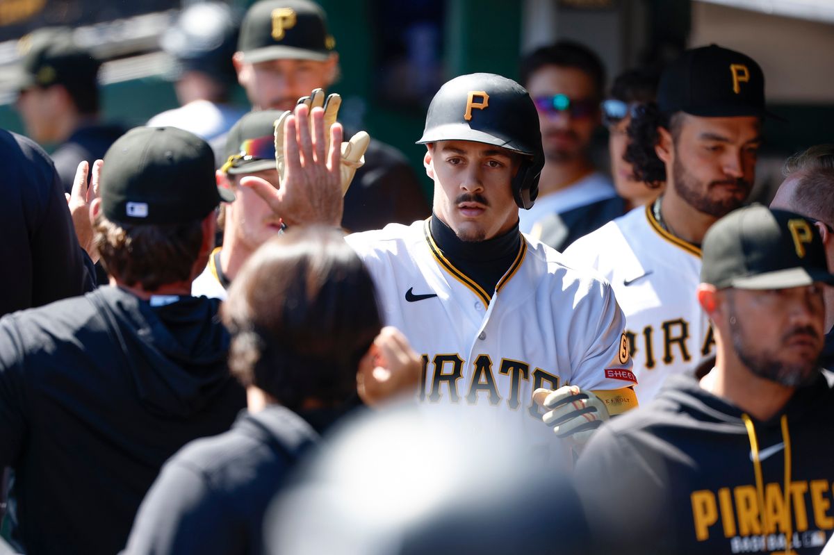 Konnor Griffin #6 celebrates after scoring during a game against the San Diego Padres at PNC Park on April 8, 2025 in Pittsburgh. Konnor Griffin #6 celebrates after scoring during a game against the San Diego Padres at PNC Park on April 8, 2025 in Pittsburgh.