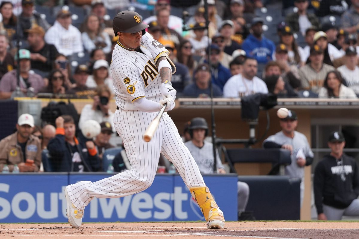 Padres third baseman Manny Machado (13) swings the bat during an MLB baseball game against the White Sox, Saturday May 02, 2026 in San Diego, California. Padres third baseman Manny Machado (13) swings the bat during an MLB baseball game against the White Sox, Saturday May 02, 2026 in San Diego, California.