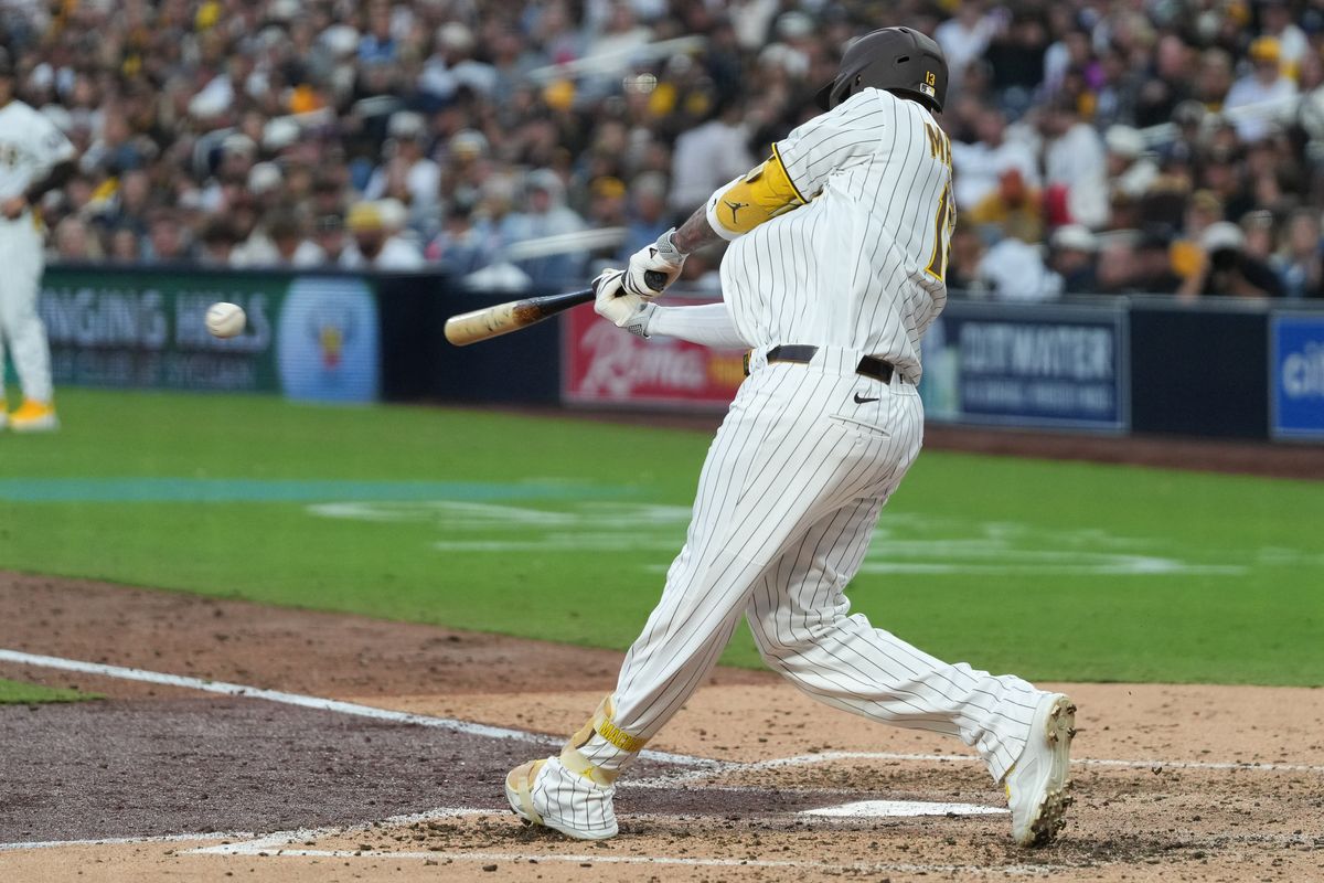 Padres third baseman Manny Machado (13) swings the bat during an MLB baseball game against the White Sox, Saturday May 02, 2026 in San Diego, California. Padres third baseman Manny Machado (13) swings the bat during an MLB baseball game against the White Sox, Saturday May 02, 2026 in San Diego, California.