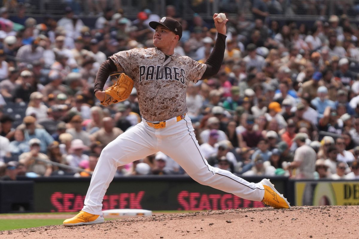 Padres relief pitcher Adrian Morejon (50) pitches the ball during an MLB baseball game against the White Sox, Sunday May 03, 2026 in San Diego, California. Padres relief pitcher Adrian Morejon (50) pitches the ball during an MLB baseball game against the White Sox, Sunday May 03, 2026 in San Diego, California.