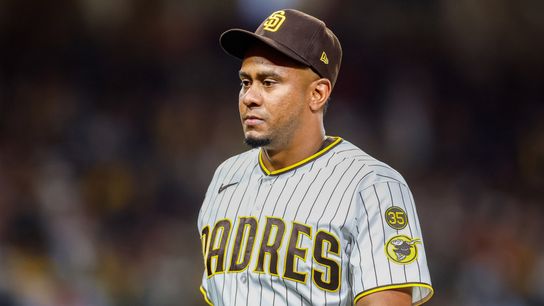 Mar 27, 2026; San Diego, California, USA; San Diego Padres relief pitcher Wandy Peralta (58) walks off the field during the eighth inning against the Detroit Tigers at Petco Park. Mar 27, 2026; San Diego, California, USA; San Diego Padres relief pitcher Wandy Peralta (58) walks off the field during the eighth inning against the Detroit Tigers at Petco Park.