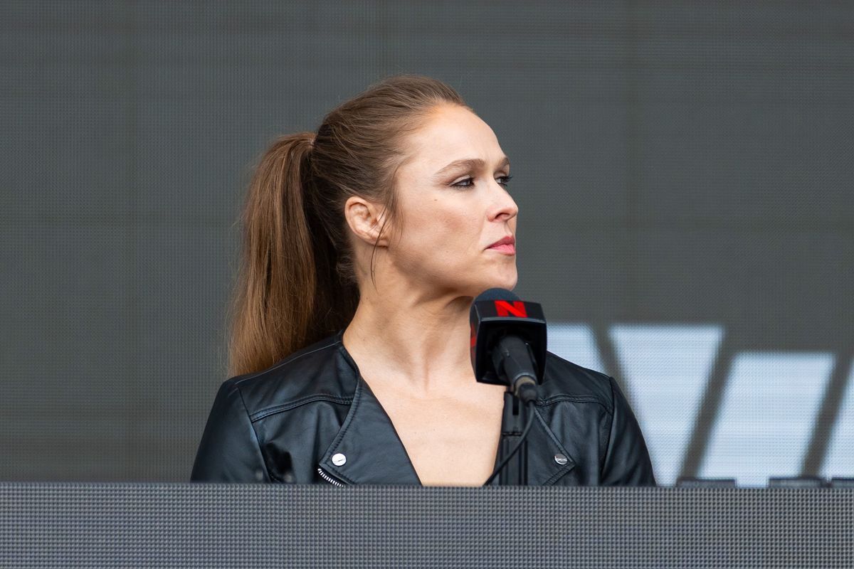 MMA fighter Ronda Rousey looks on during a pre-fight press conference for a Netflix fight, Tuesday March 10, 2026 in Inglewood, Calif. MMA fighter Ronda Rousey looks on during a pre-fight press conference for a Netflix fight, Tuesday March 10, 2026 in Inglewood, Calif.