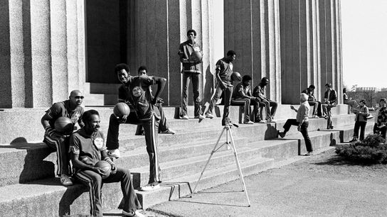 Members of the world-famous Harlem Globetrotters relax on the steps of the historic Parthenon at Centennial Park Nov. 8, 1978 during a break in filming for a segment of their ABC Wide World of Sports special to be aired in January. Members of the world-famous Harlem Globetrotters relax on the steps of the historic Parthenon at Centennial Park Nov. 8, 1978 during a break in filming for a segment of their ABC Wide World of Sports special to be aired in January.