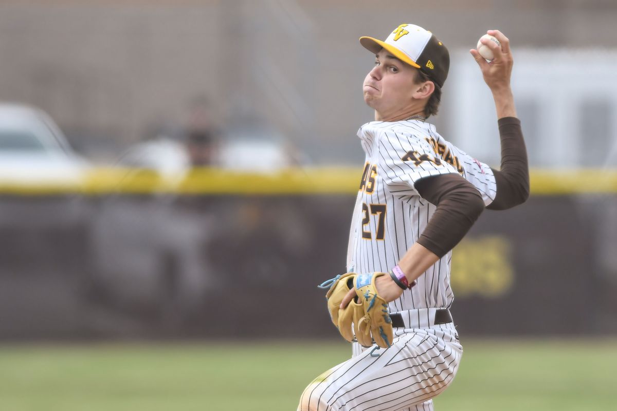 Temecula Valley Taden Krogsgaard (27) deliver the pitch during an High School Baseball game against Huntington Beach Tuesday May 12, 2026 in Temecula, California. Temecula Valley Taden Krogsgaard (27) deliver the pitch during an High School Baseball game against Huntington Beach Tuesday May 12, 2026 in Temecula, California.