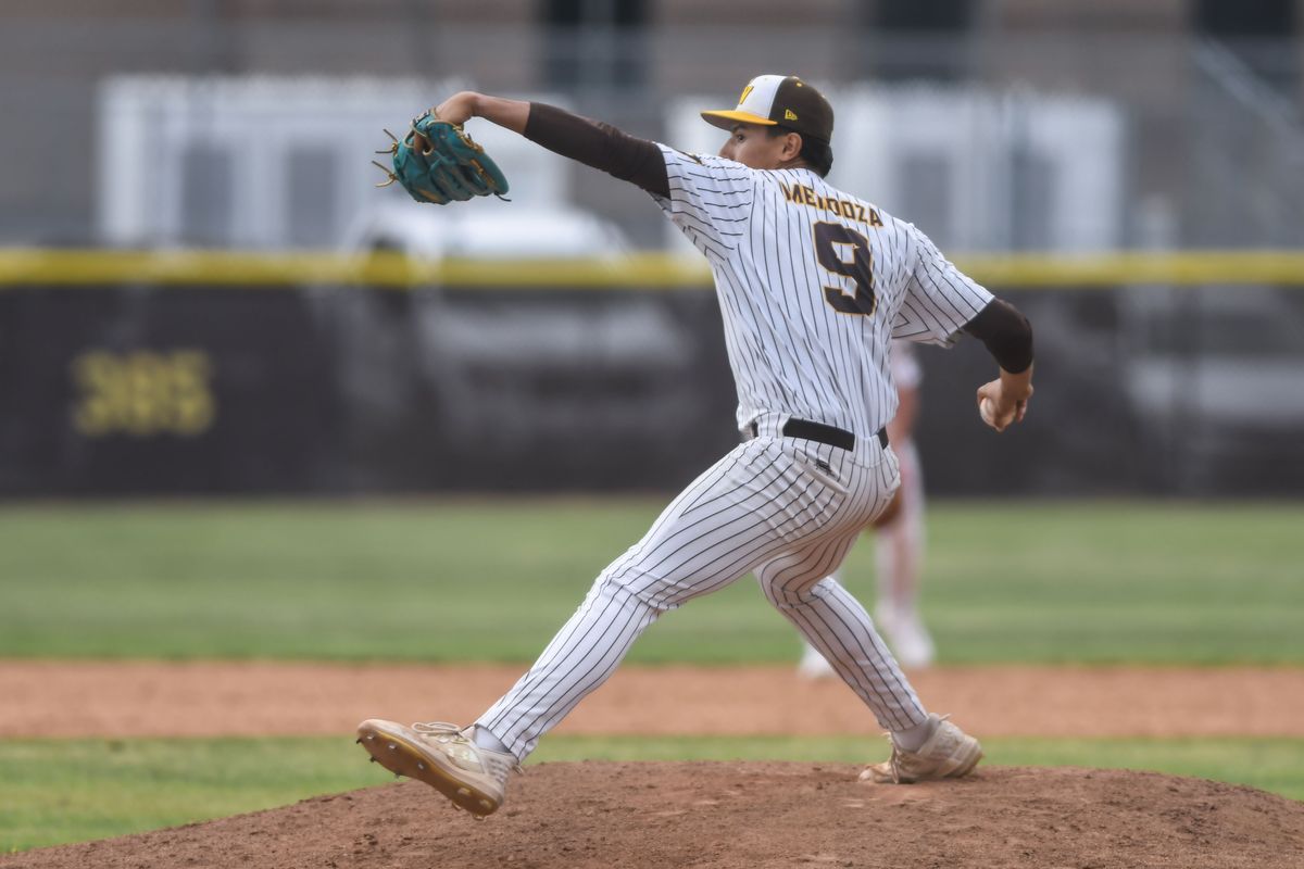 Temecula Valley Mateo Mendoza (9) pitches in relief during an High School Baseball game against Huntington Beach Tuesday May 12, 2026 in Temecula, California. Temecula Valley Mateo Mendoza (9) pitches in relief during an High School Baseball game against Huntington Beach Tuesday May 12, 2026 in Temecula, California.