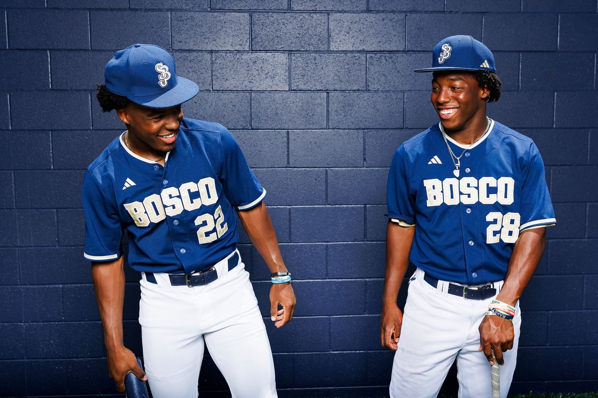 James Clark #22 and Miles Clark #28 of St. John Bosco High School poses for a portrait at St. John Bosco High School on May 21, 2026 in Bellflower, California. James Clark #22 and Miles Clark #28 of St. John Bosco High School poses for a portrait at St. John Bosco High School on May 21, 2026 in Bellflower, California.