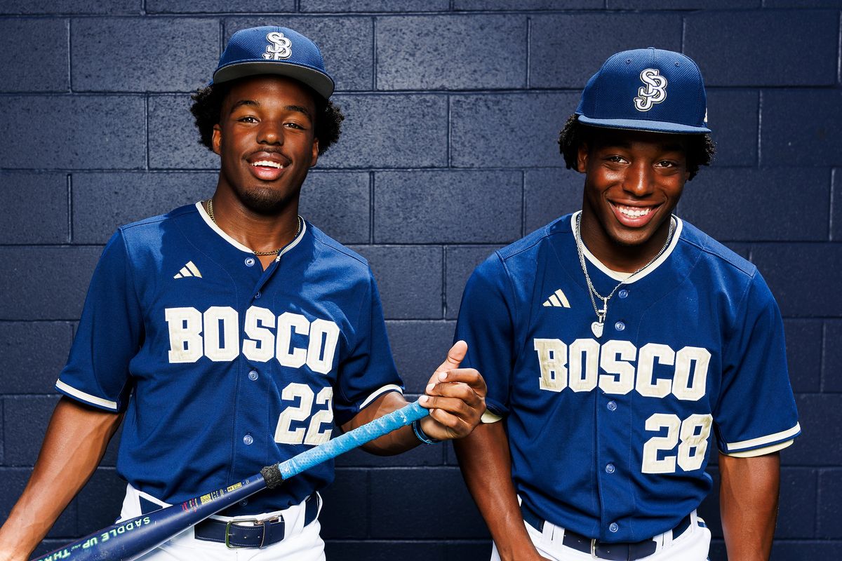 James Clark #22 and Miles Clark #28 of St. John Bosco High School poses for a portrait at St. John Bosco High School on May 21, 2026 in Bellflower, California. James Clark #22 and Miles Clark #28 of St. John Bosco High School poses for a portrait at St. John Bosco High School on May 21, 2026 in Bellflower, California.