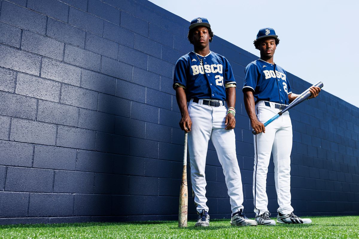 James Clark #22 and Miles Clark #28 of St. John Bosco High School poses for a portrait at St. John Bosco High School on May 21, 2026 in Bellflower, California. James Clark #22 and Miles Clark #28 of St. John Bosco High School poses for a portrait at St. John Bosco High School on May 21, 2026 in Bellflower, California.