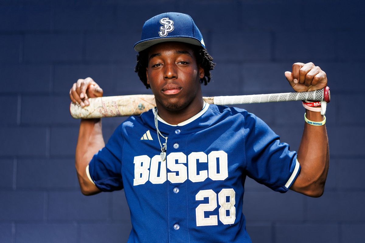 Miles Clark #28 of St. John Bosco High School poses for a portrait at St. John Bosco High School on May 21, 2026 in Bellflower, California. Miles Clark #28 of St. John Bosco High School poses for a portrait at St. John Bosco High School on May 21, 2026 in Bellflower, California.
