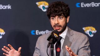 Tony Khan announces AEW x NFL collaboration at Super Bowl Radio Row taken in San Francisco  (AEW). Photo by © Doug Engle/Florida Times-Union / USA TODAY NETWORK via Imagn Images