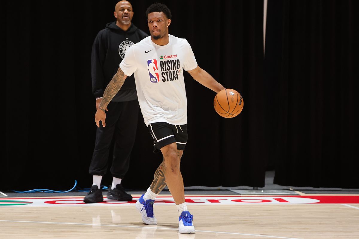 Raptors 905 guard Alijah Martin (55) participates in drills during NBA Rising Stars practice on February 13, 2026 in Inglewood, CA. Raptors 905 guard Alijah Martin (55) participates in drills during NBA Rising Stars practice on February 13, 2026 in Inglewood, CA.