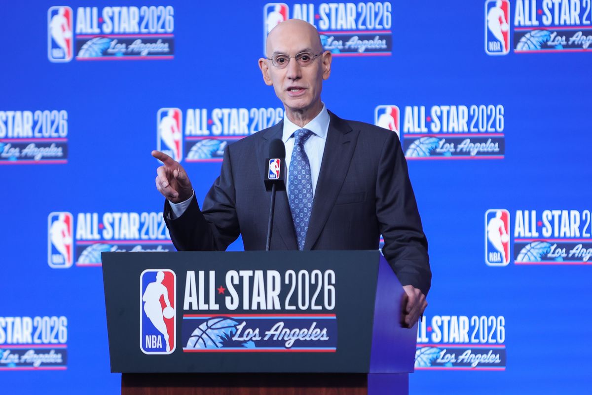 NBA Commissioner Adam Silver talks to the press during media availability at NBA All Star Media Day on February 14, 2026 in Inglewood, CA. NBA Commissioner Adam Silver talks to the press during media availability at NBA All Star Media Day on February 14, 2026 in Inglewood, CA.