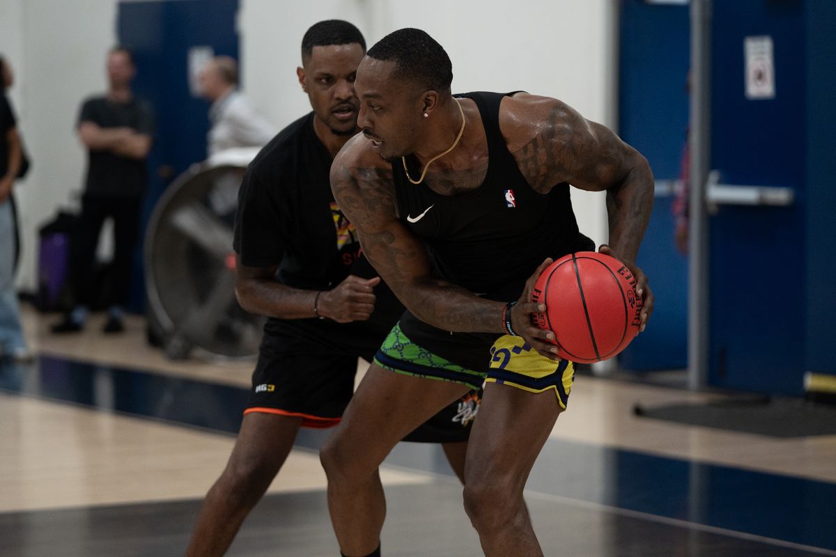 Los Angeles Riot Center Dwight Howard was going against his teammate in the post during his teams practice on June 19th, 2026 in Los Angeles, California Los Angeles Riot Center Dwight Howard was going against his teammate in the post during his teams practice on June 19th, 2026 in Los Angeles, California