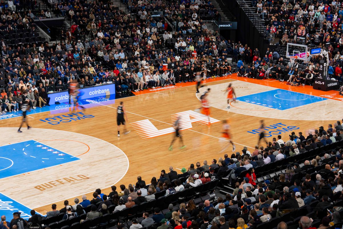 Los Angeles Clippers debut their city edition court design during an NBA basketball game against the Denver Nuggets, Tuesday November 12th, 2025 in Los Angeles, California. Los Angeles Clippers debut their city edition court design during an NBA basketball game against the Denver Nuggets, Tuesday November 12th, 2025 in Los Angeles, California.