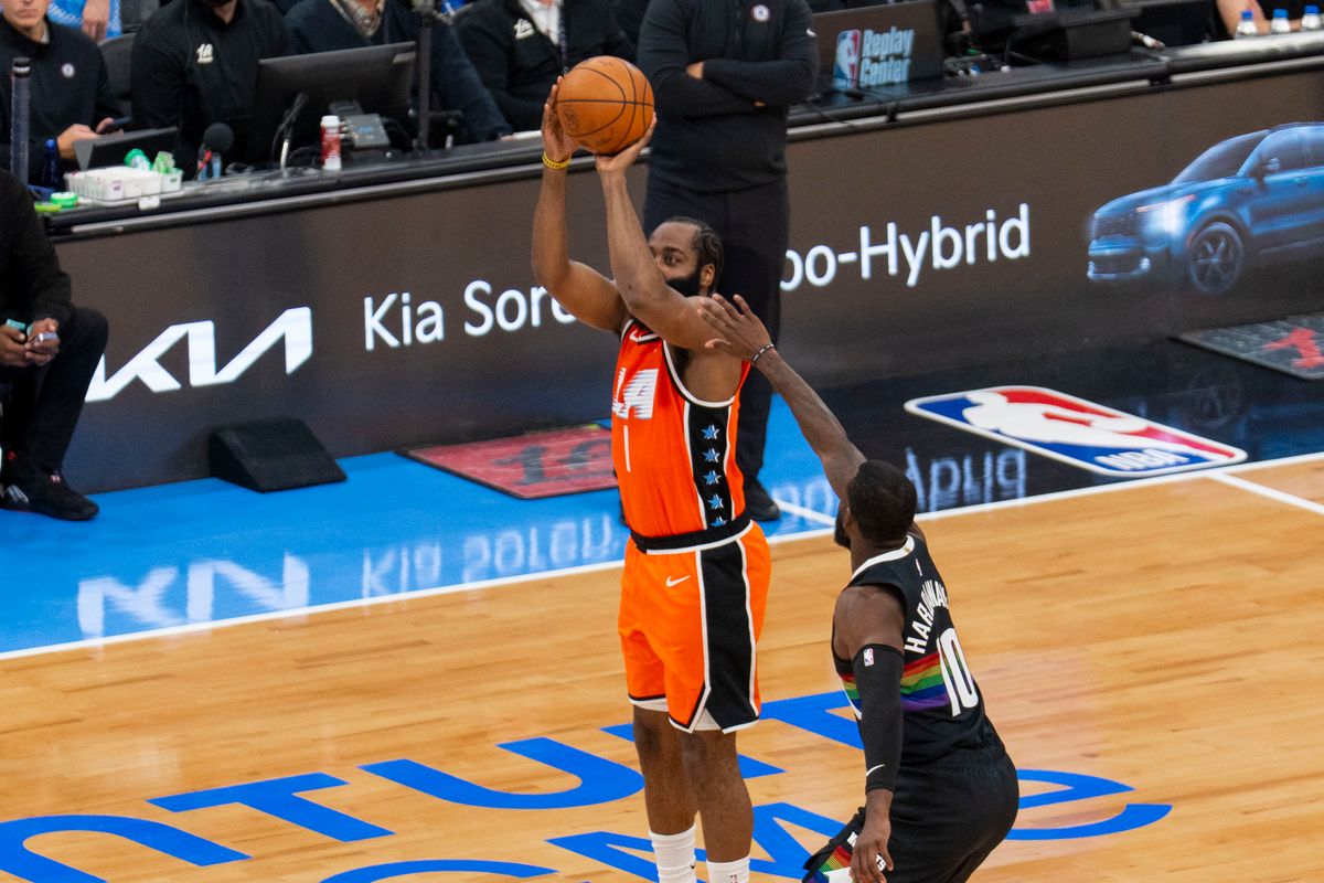 Los Angeles Clippers guard James Harden (1) takes a three during an NBA basketball game against the Denver Nuggets, Tuesday November 12th, 2025 in Los Angeles, California. Los Angeles Clippers guard James Harden (1) takes a three during an NBA basketball game against the Denver Nuggets, Tuesday November 12th, 2025 in Los Angeles, California.