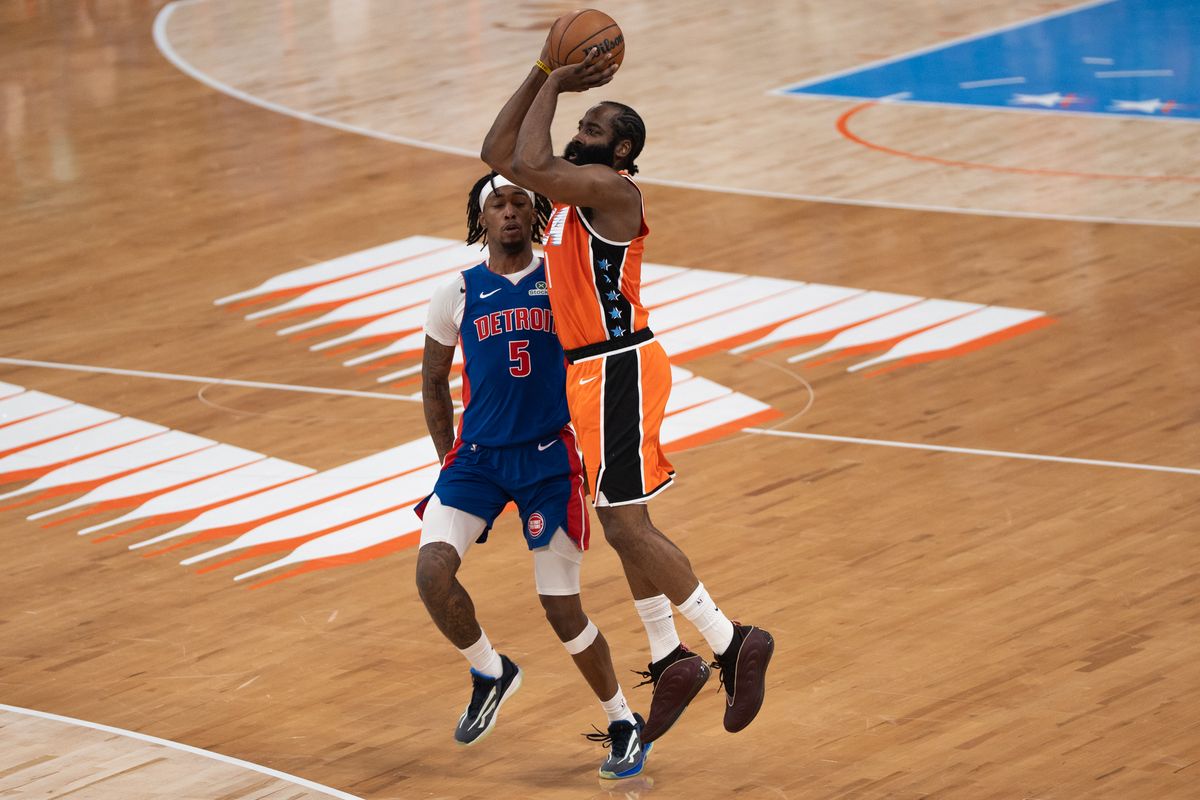 Los Angeles Clippers Guard James Harden (1) tries to draw a foul while shooting a three during an NBA basketball game against the Detroit Pistons, Sunday December 28th, 2025 in Inglewood, California. Los Angeles Clippers Guard James Harden (1) tries to draw a foul while shooting a three during an NBA basketball game against the Detroit Pistons, Sunday December 28th, 2025 in Inglewood, California.