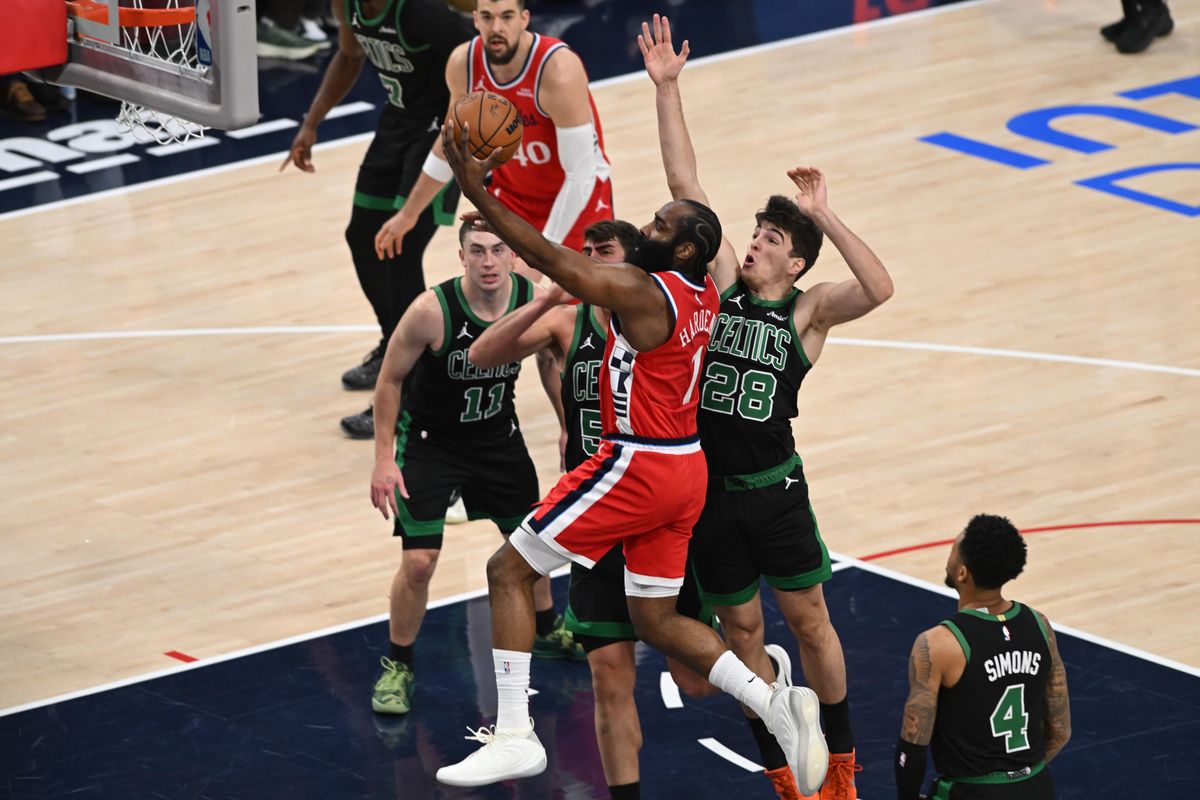 Los Angeles Clippers guard James Harden, #1 scores during an NBA basketball game against the Boston Celtics, Saturday January 3, 2026 at Intuit Dome in Inglewood, Calif. Los Angeles Clippers guard James Harden, #1 scores during an NBA basketball game against the Boston Celtics, Saturday January 3, 2026 at Intuit Dome in Inglewood, Calif.