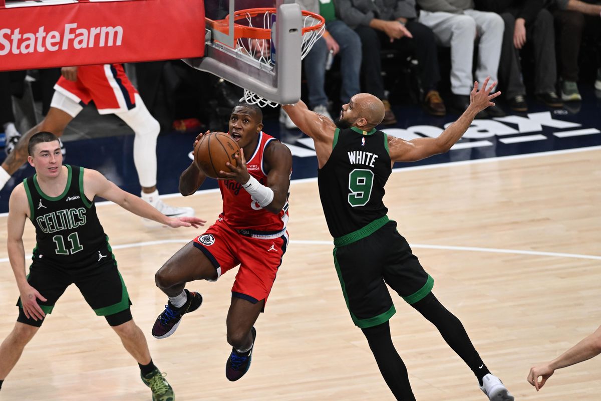 Los Angeles Clippers Kris Dunn, #8, goes up and under the defense during an NBA basketball game against the Boston Celtics, Saturday January 3, 2026 at Intuit Dome in Inglewood, Calif. Los Angeles Clippers Kris Dunn, #8, goes up and under the defense during an NBA basketball game against the Boston Celtics, Saturday January 3, 2026 at Intuit Dome in Inglewood, Calif.