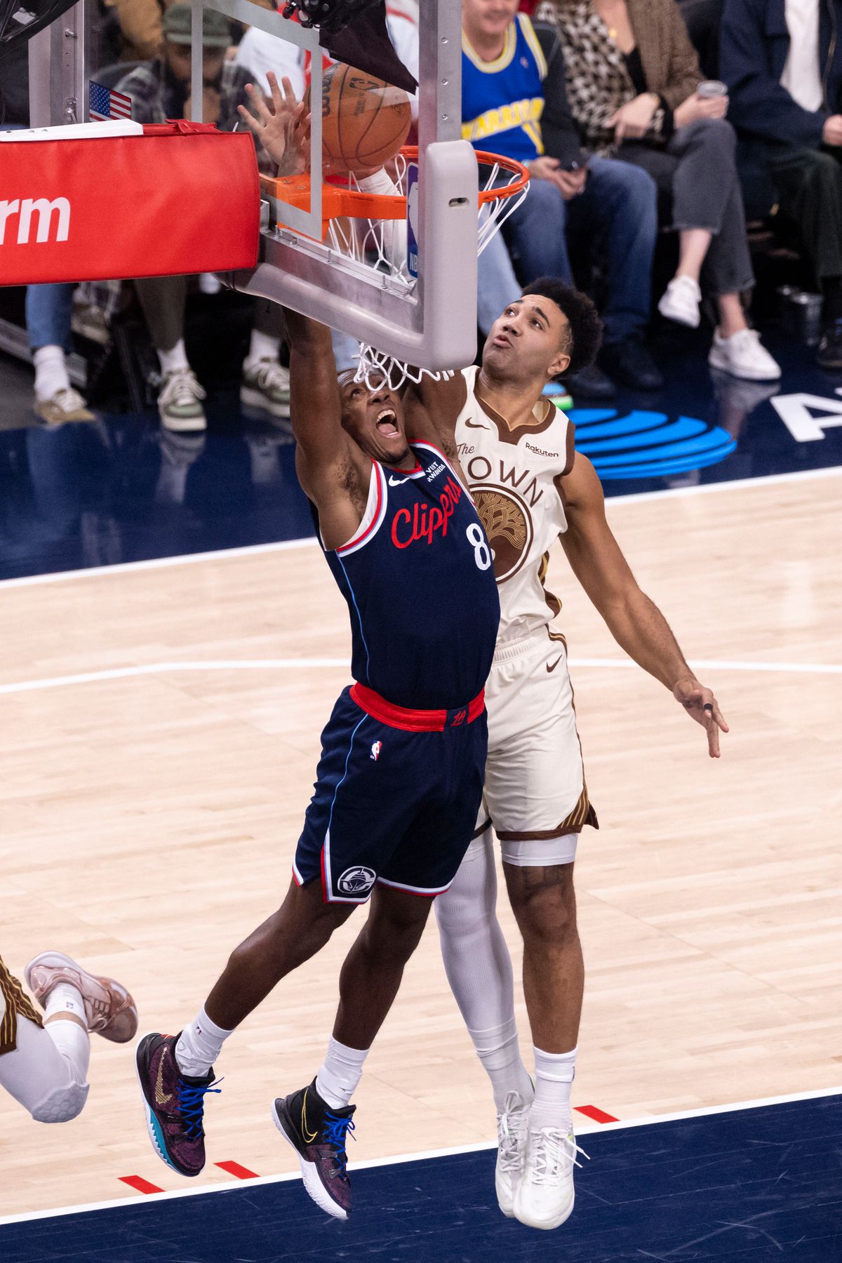 Kris Dunn #8 of the LA Clippers dunks the ball during an NBA basketball game against the Golden State Warriors, Monday January 5, 2026 in Inglewood, Calif. Kris Dunn #8 of the LA Clippers dunks the ball during an NBA basketball game against the Golden State Warriors, Monday January 5, 2026 in Inglewood, Calif.