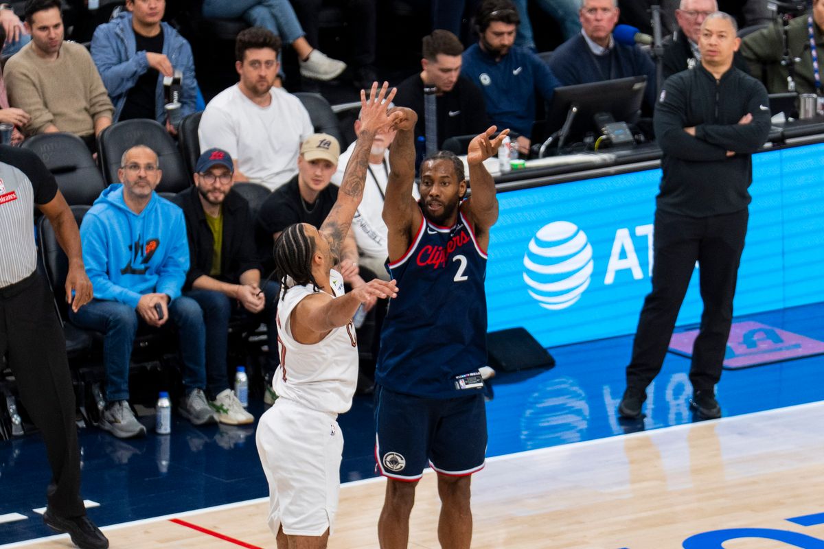 Los Angeles Clippers forward Kawhi Leonard (2) takes a three during an NBA basketball game against the Cleveland Cavaliers, Wednesday February 4th, 2026 in Los Angeles, California. Los Angeles Clippers forward Kawhi Leonard (2) takes a three during an NBA basketball game against the Cleveland Cavaliers, Wednesday February 4th, 2026 in Los Angeles, California.