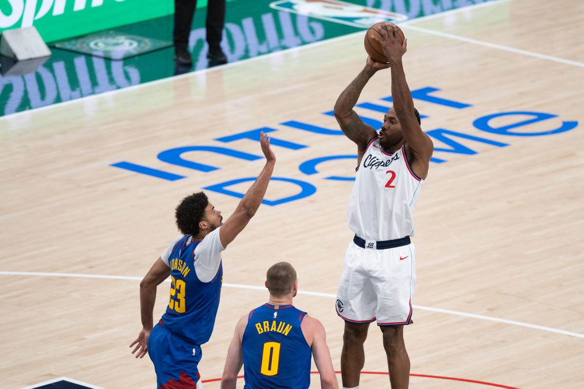 Los Angeles Clippers guard Kawhii Leonard (2) takes a jump shot during a game between the Los Angeles Clippers and the Denver Nuggets on Thursday, February 19,2026 at Intuit Dome in Inglewood Calif