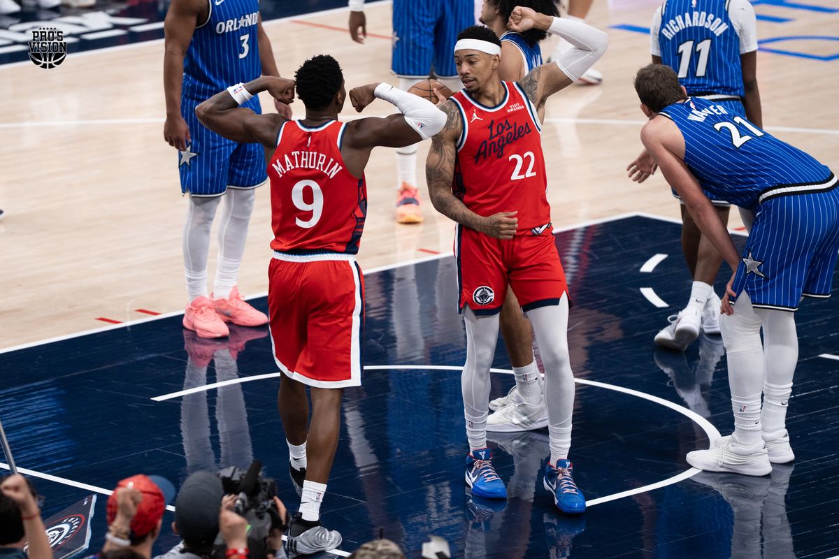 Los Angeles Clippers Guard Benedict Mathurin (9) flexes after scoring a layup while getting fouled during a NBA game against the Orlando Magic on Sunday, February 22, 2026 at Intuit Dome in Inglewood Calif Los Angeles Clippers Guard Benedict Mathurin (9) flexes after scoring a layup while getting fouled during a NBA game against the Orlando Magic on Sunday, February 22, 2026 at Intuit Dome in Inglewood Calif