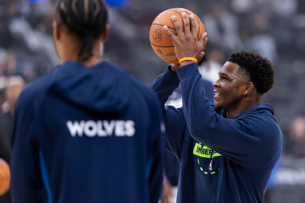 Anthony Edwards #5 of the Minnesota Timberwolves warms up before an NBA basketball game against the LA Clippers, Thursday February 26, 2026 in Inglewood, Calif. Anthony Edwards #5 of the Minnesota Timberwolves warms up before an NBA basketball game against the LA Clippers, Thursday February 26, 2026 in Inglewood, Calif.