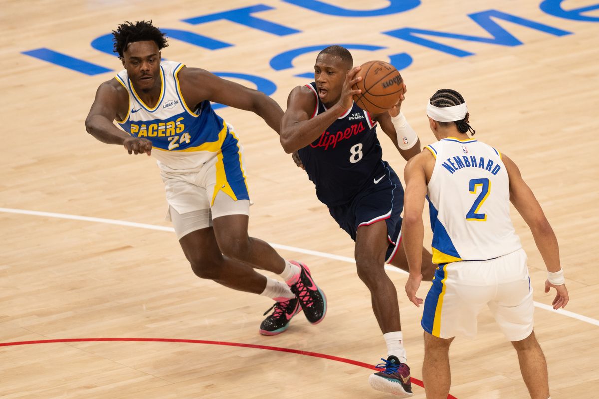 LA Clippers guard Kris Dunn (2) drives through two defenders during an NBA game between the Indiana Pacers and the LA Clippers on Wednesday, March 4, 2026 at Intuit Dome in Inglewood Calif LA Clippers guard Kris Dunn (2) drives through two defenders during an NBA game between the Indiana Pacers and the LA Clippers on Wednesday, March 4, 2026 at Intuit Dome in Inglewood Calif